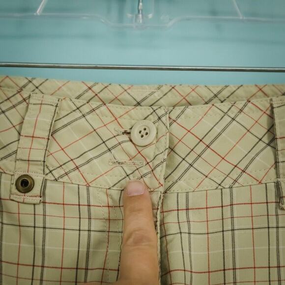 Lole Size 6 Tan Beige Plaid Print Bermuda Cuffed Roll Tab Active Hiking Shorts - Picture 2 of 9